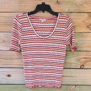 LOFT Multicolor Striped Short Sleeve Top